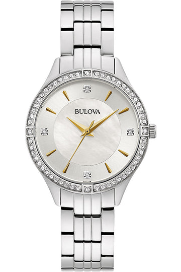  Shop Authentic Bulova Crystal Collection Mother of Pearl Dial Silver Steel Strap Watch for Women - 96L263 - Luxxuri