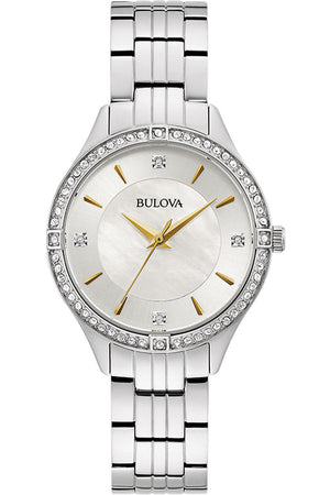  Shop Authentic Bulova Crystal Collection Mother of Pearl Dial Silver Steel Strap Watch for Women - 96L263 - Luxxuri