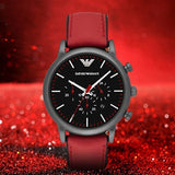  Shop Authentic Emporio Armani Luigi Chronograph Black Dial Red Leather Strap Watch For Men - AR1971 - Luxxuri