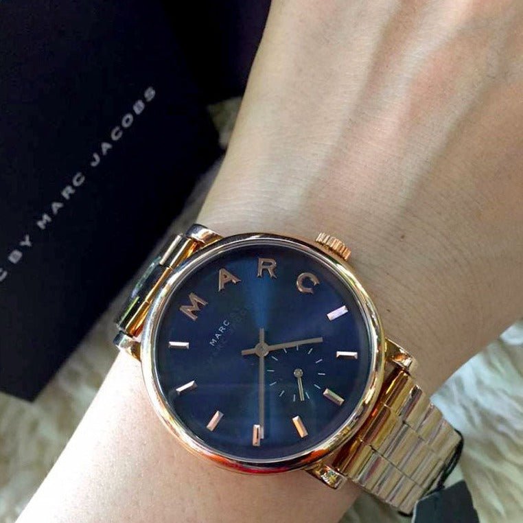  Shop Authentic Marc Jacobs Baker Blue Dial Rose Gold Steel Strap Watch for Women - MBM3330 - Luxxuri