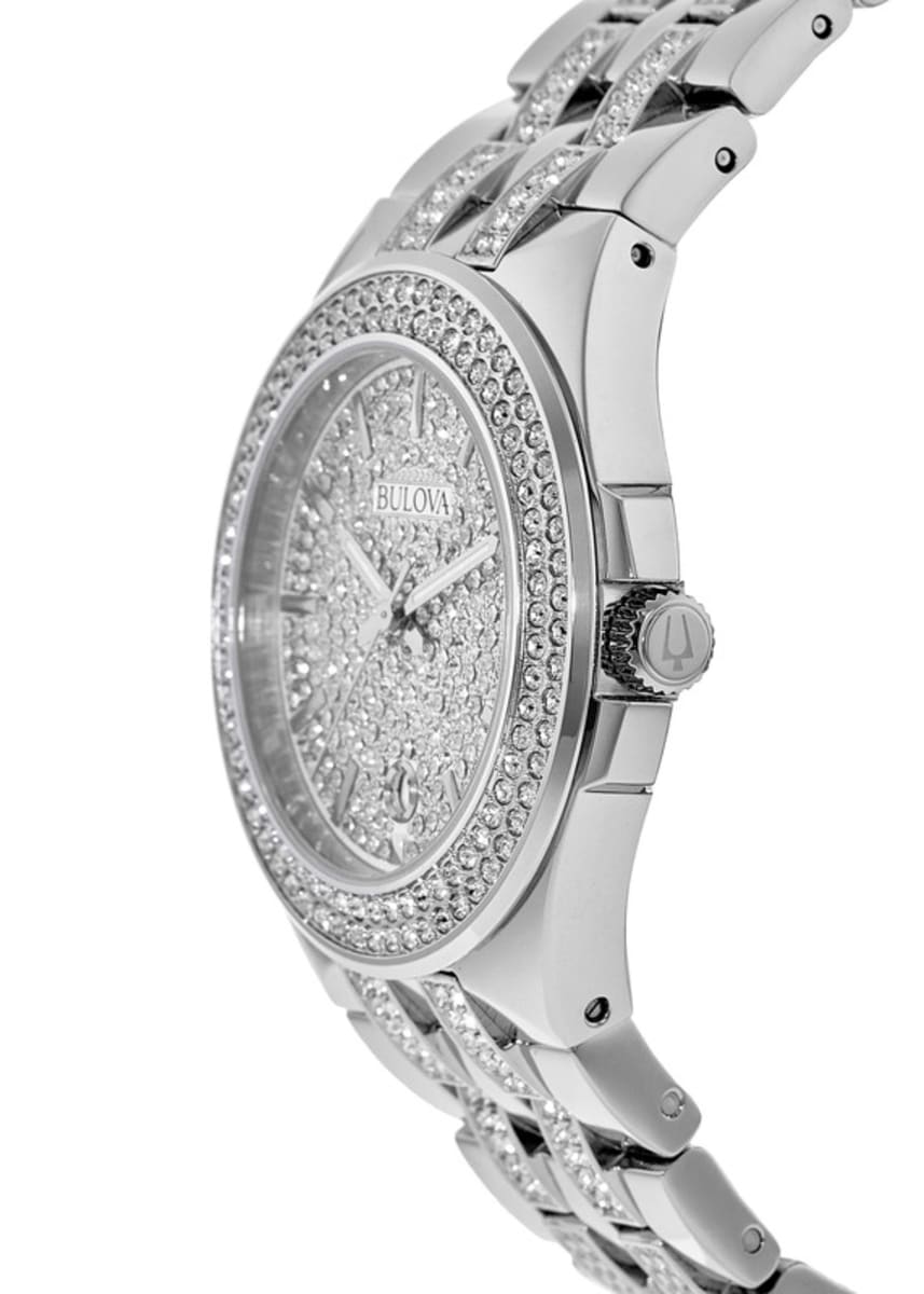  Shop Authentic Bulova Crystal Pave Silver Dial Silver Steel Strap Watch for Men - 96B235 - Luxxuri