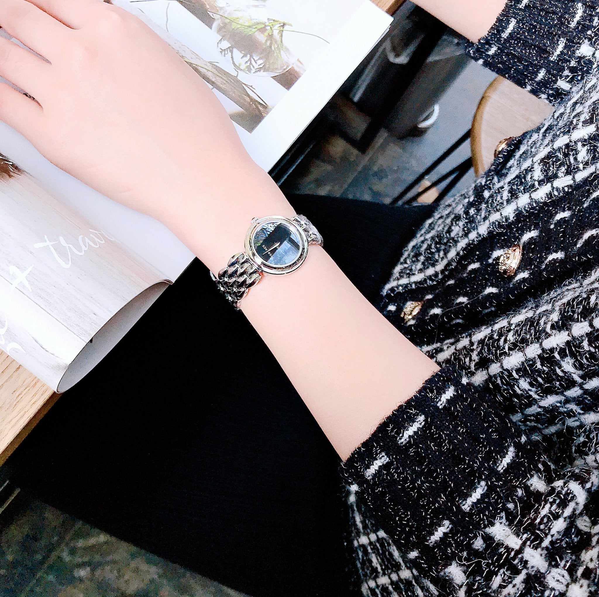 Versace V-Flare Quartz Black Dial Silver Steel Strap Watch for Women - VEBN00618