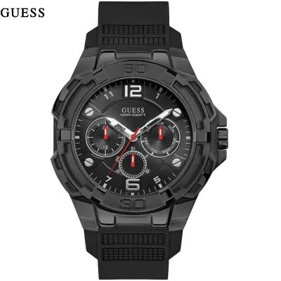 Guess Genesis Quartz Black Dial Black Silicone Strap Watch For Men - W1254G2
