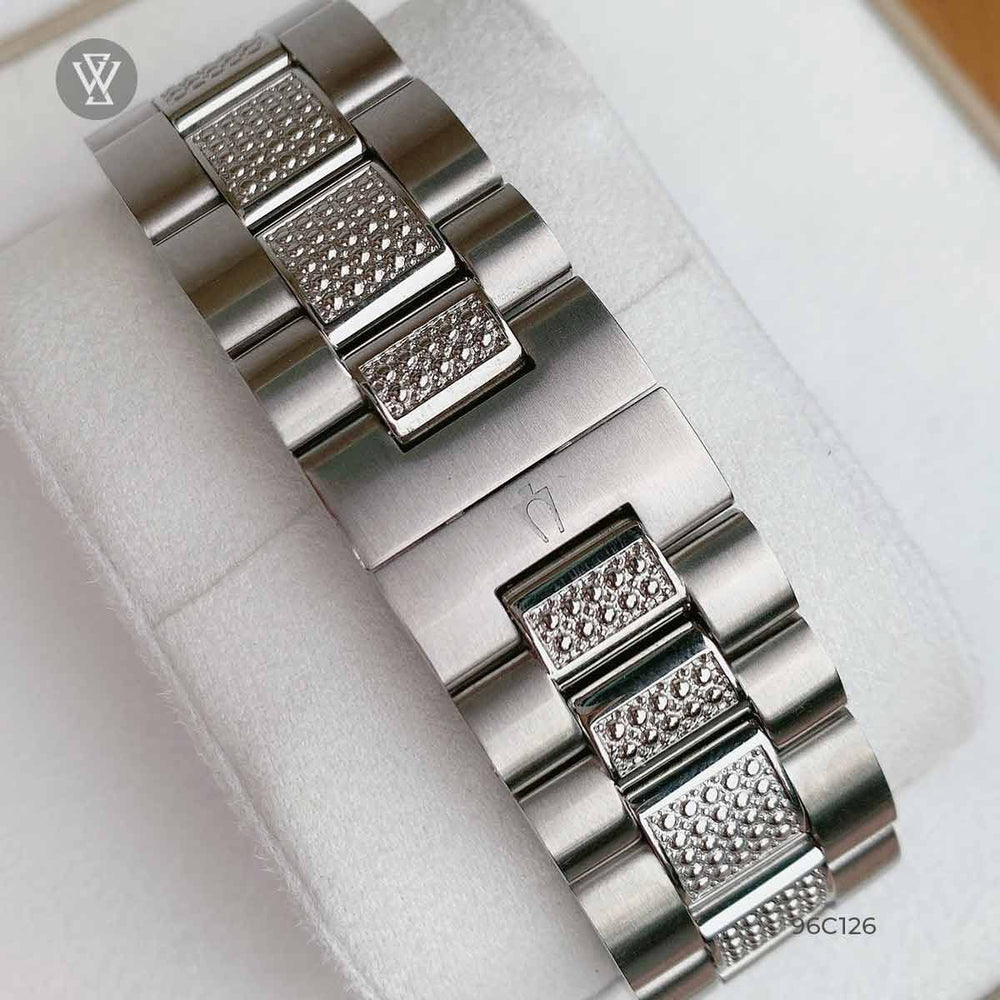  Shop Authentic Bulova Crystal Collection Chronograph Black Dial Two Tone Steel Strap Watch for Men - 96C126 - Luxxuri