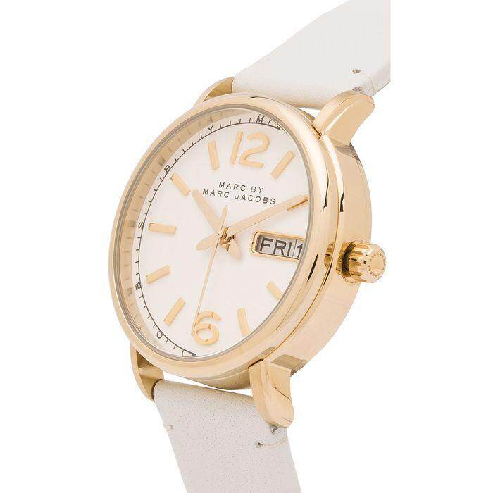  Shop Authentic Marc Jacobs Fergus White Dial White Leather Strap Watch for Women - MBM8653 - Luxxuri