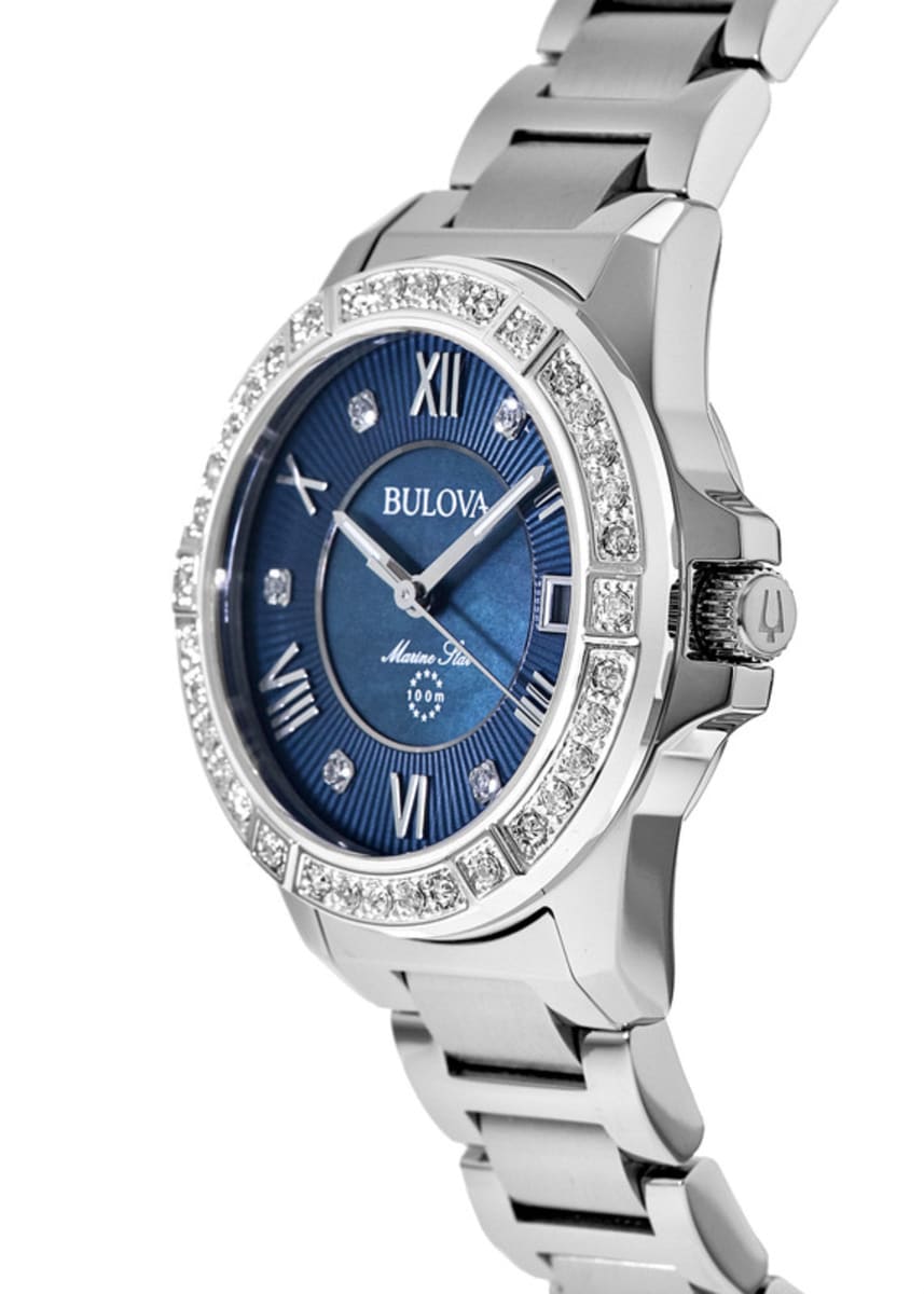 Shop Authentic Bulova Marine Star Blue Dial Silver Steel Strap Watch for Women - 96R215 - Luxxuri