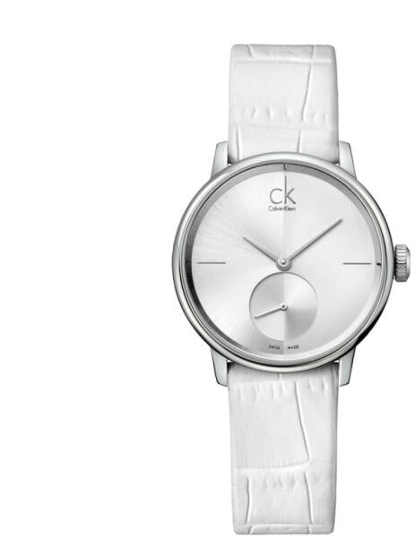  Shop Authentic Calvin Klein Accent Silver Dial White Leather Strap Watch for Women - K2Y231K6 - Luxxuri