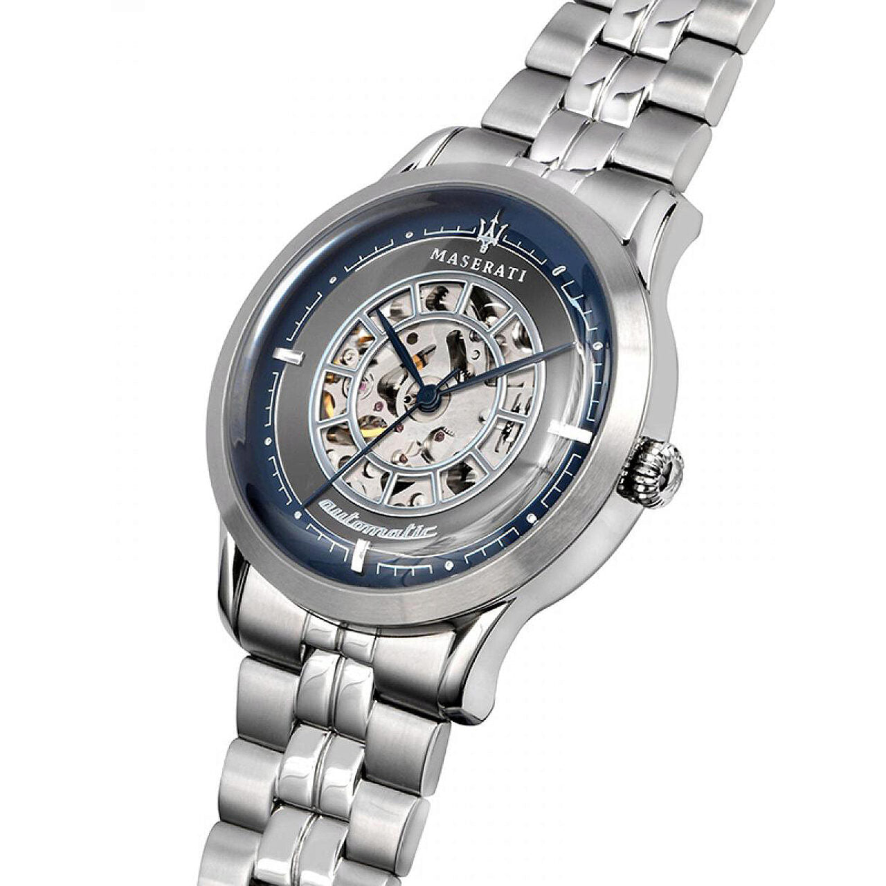  Shop Authentic Maserati Ricordo Automatic Skeleton Silver Dial Silver Steel Strap Watch For Men - R8823133005 - Luxxuri