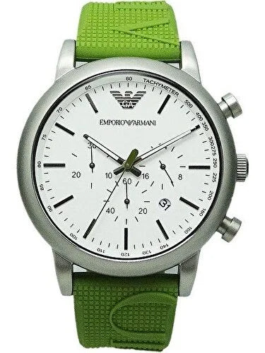  Shop Authentic Emporio Armani Chronograph White Dial Green Rubber Strap Watch For Men - AR11022 - Luxxuri