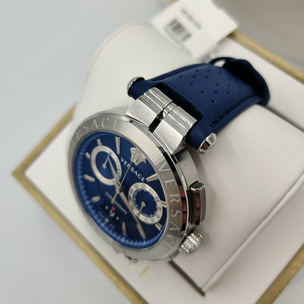  Shop Authentic Versace Aion Chronograph Blue Dial Blue Leather Strap Watch for Men - VE1D01220 - Luxxuri