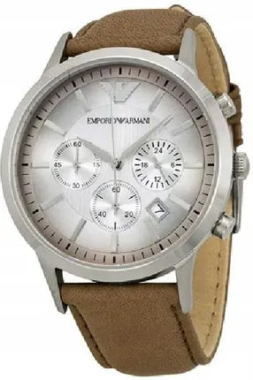  Shop Authentic Emporio Armani Classic Chronograph Silver Dial Brown Leather Strap Watch For Men - AR2471 - Luxxuri