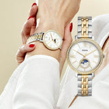  Shop Authentic Fossil Jacqueline Analog Moonphase Mother of Pearl White Dial Two Tone Steel Strap Watch for Women - ES5166 - Luxxuri