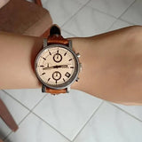  Shop Authentic Fossil Original Boyfriend Sport Chronograph Beige Dial Brown Leather Strap Watch for Women - ES4046 - Luxxuri