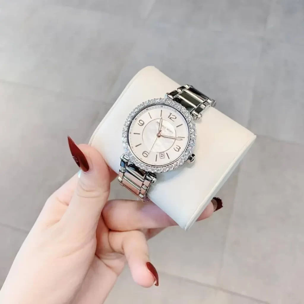  Shop Authentic Michael Kors Parker Three Hand Mother of Pearl White Dial Silver Steel Strap Watch For Women - MK4694 - Luxxuri