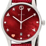  Shop Authentic Gucci G-Timeless Mother of Pearl Red Dial Red Leather Strap Watch For Women - YA1264041 - Luxxuri