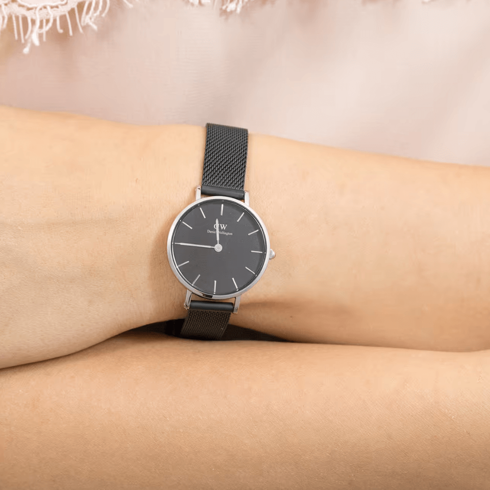  Shop Authentic Daniel Wellington Petite Ashfield Black Dial Black Mesh Strap Watch For Women - DW00100246 - Luxxuri