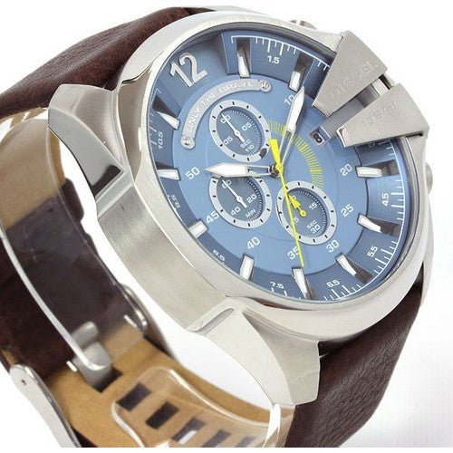  Shop Authentic Diesel Mega Chief Light Blue Dial Brown Leather Strap Watch For Men - DZ4281 - Luxxuri