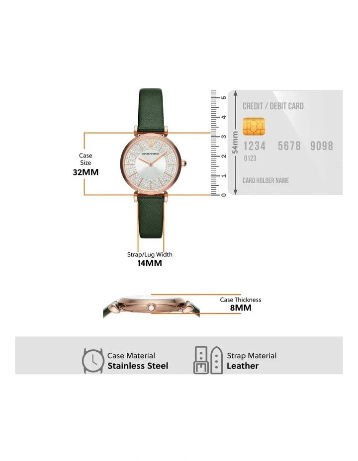  Shop Authentic Emporio Armani Pro Planet Analog Silver Dial Green Leather Strap Watch For Women - AR11517 - Luxxuri