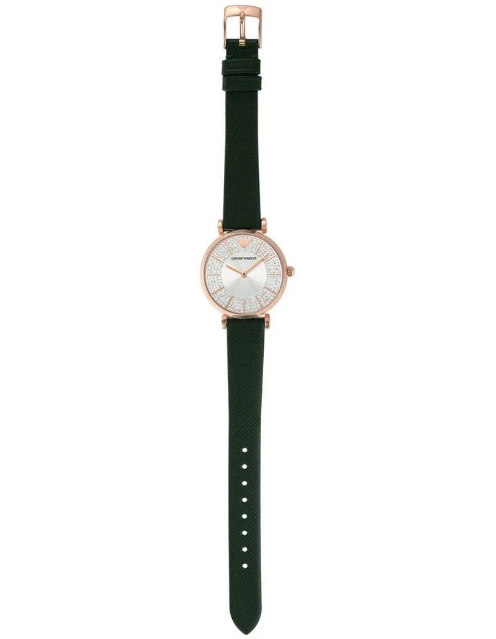  Shop Authentic Emporio Armani Pro Planet Analog Silver Dial Green Leather Strap Watch For Women - AR11517 - Luxxuri