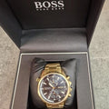  Shop Authentic Hugo Boss Globetrotter Chronograph Black Dial Gold Steel Strap Watch for Men - 1513932 - Luxxuri