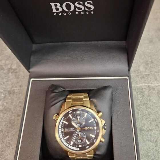  Shop Authentic Hugo Boss Globetrotter Chronograph Black Dial Gold Steel Strap Watch for Men - 1513932 - Luxxuri