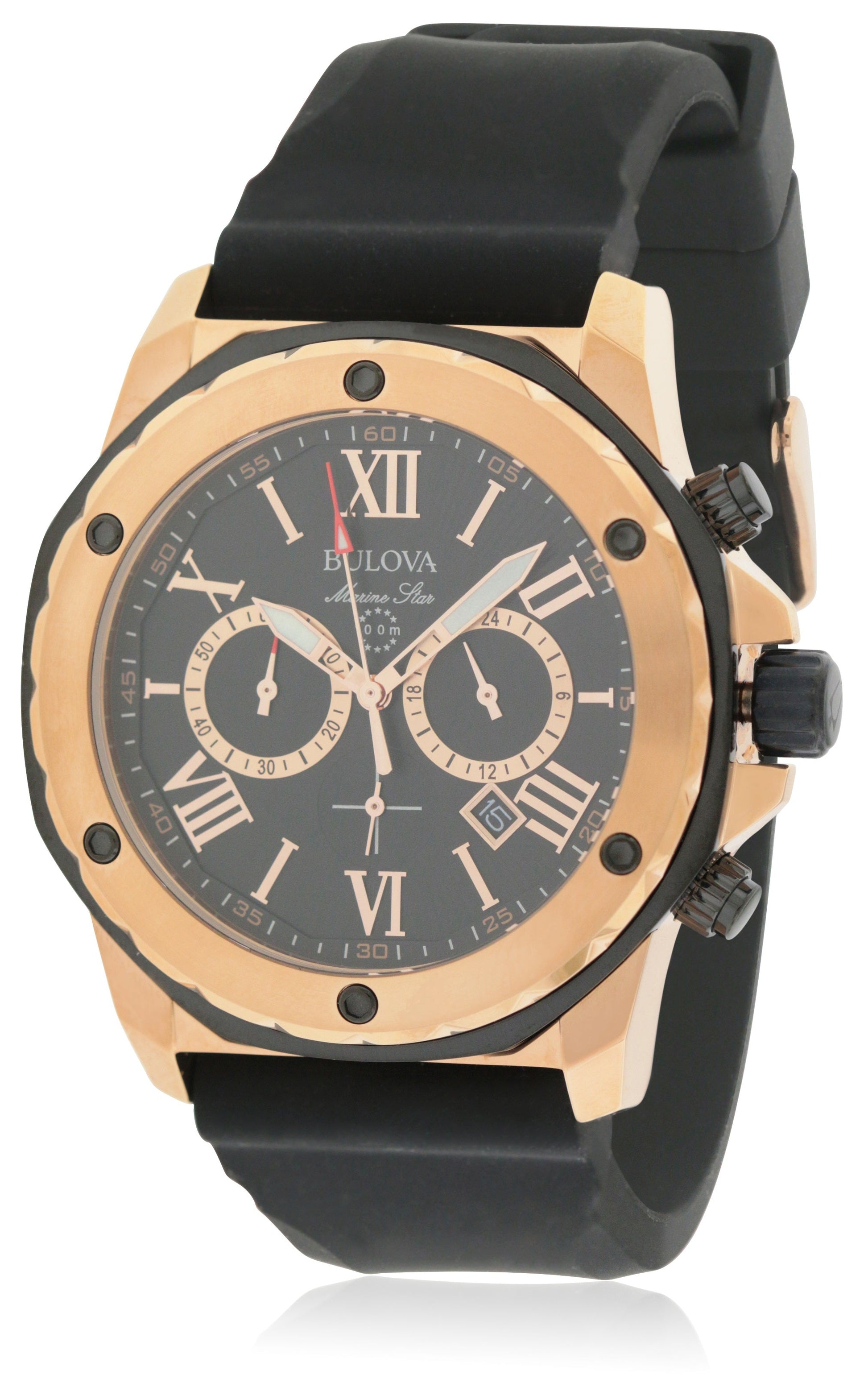  Shop Authentic Bulova Marine Star Chronograph Black Dial Black Rubber Strap Watch for Men - 98B104 - Luxxuri