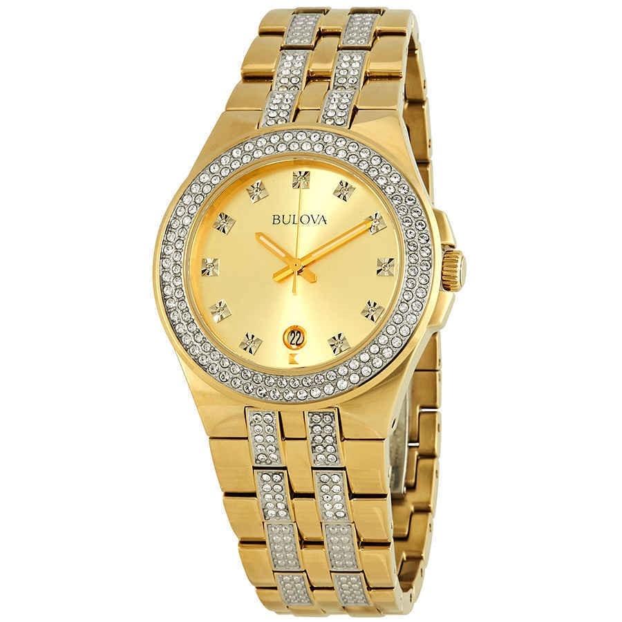  Shop Authentic Bulova Crystal Collection Champagne Dial Two Tone Steel Strap Watch for Women - 98B174 - Luxxuri