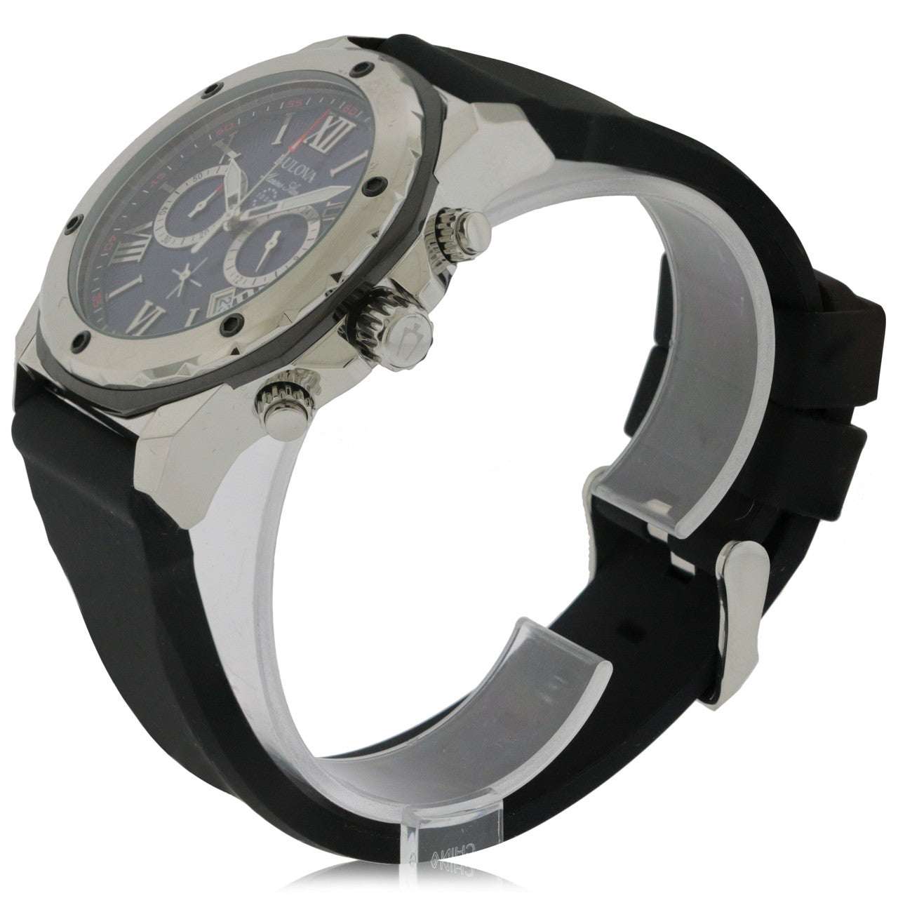  Shop Authentic Bulova Marine Star Chronograph Black Dial Black Rubber Strap Watch for Men - 98B127 - Luxxuri