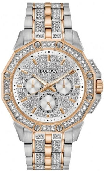  Shop Authentic Bulova Octova Crystal Silver Dial Two Tone Steel Strap Watch for Men - 98C133 - Luxxuri