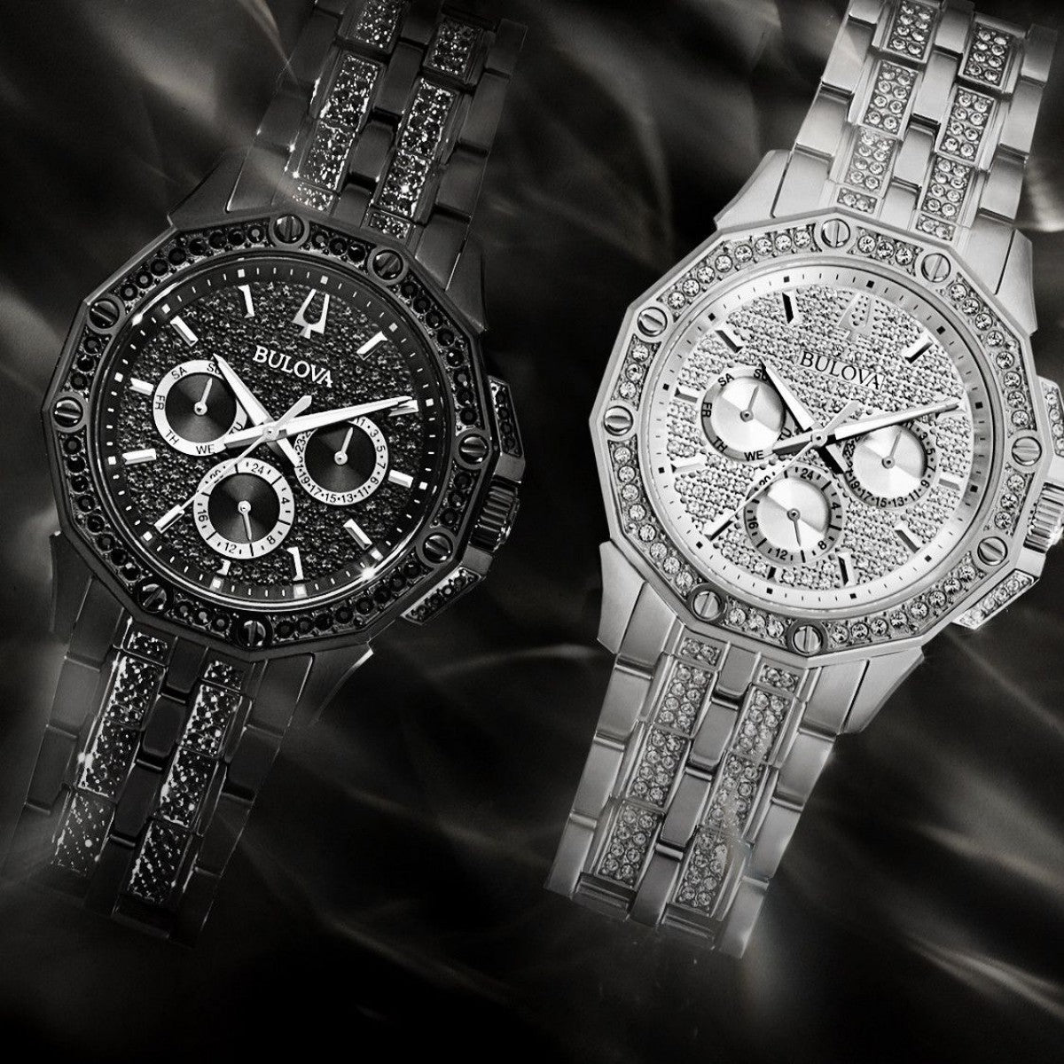  Shop Authentic Bulova Octova Chronograph Black Crystal Dial Black Steel Strap Watch for Men - 98C134 - Luxxuri