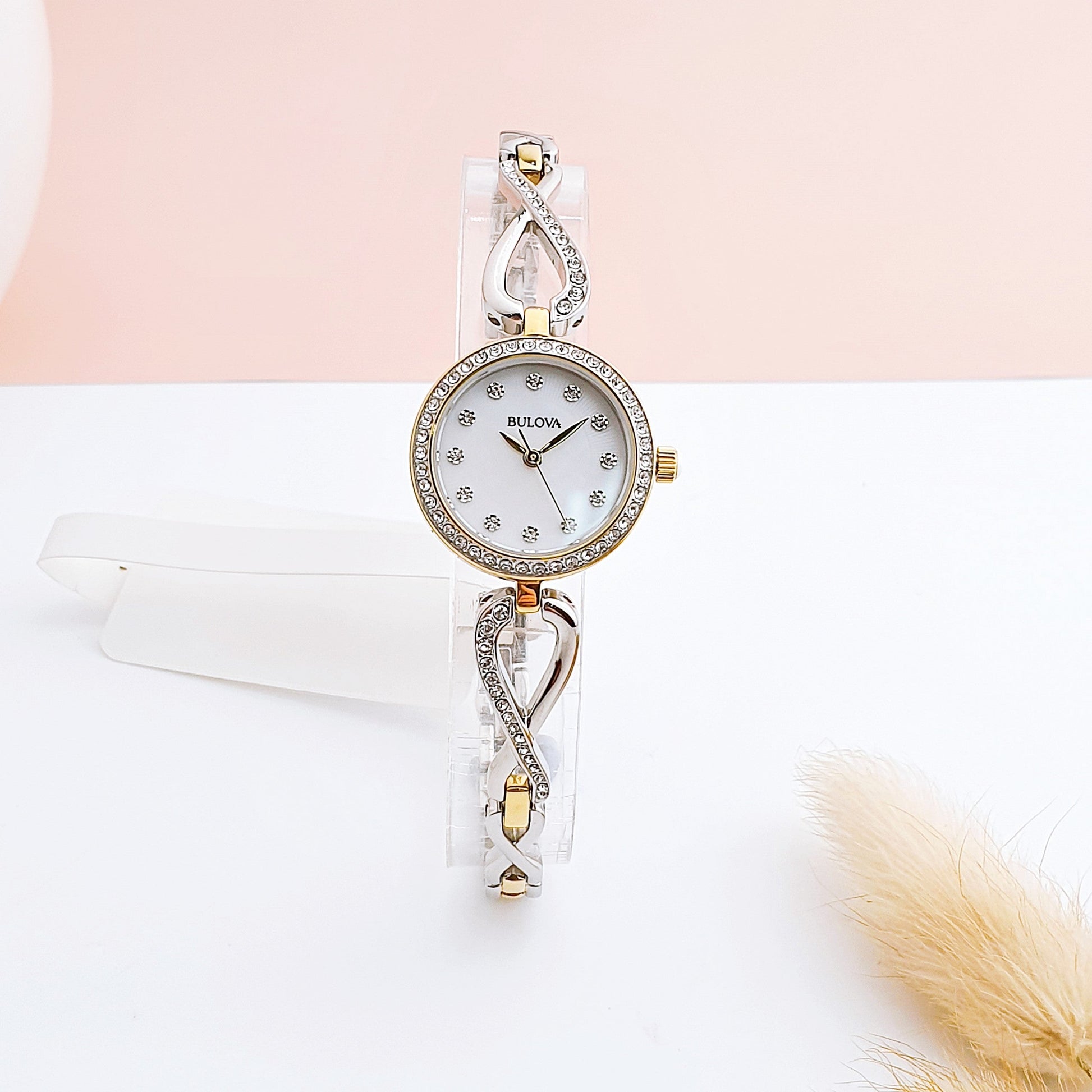  Shop Authentic Bulova Analog Crystals Mother of Pearl Dial Silver Steel Strap Watch for Women - 98X109 - Luxxuri