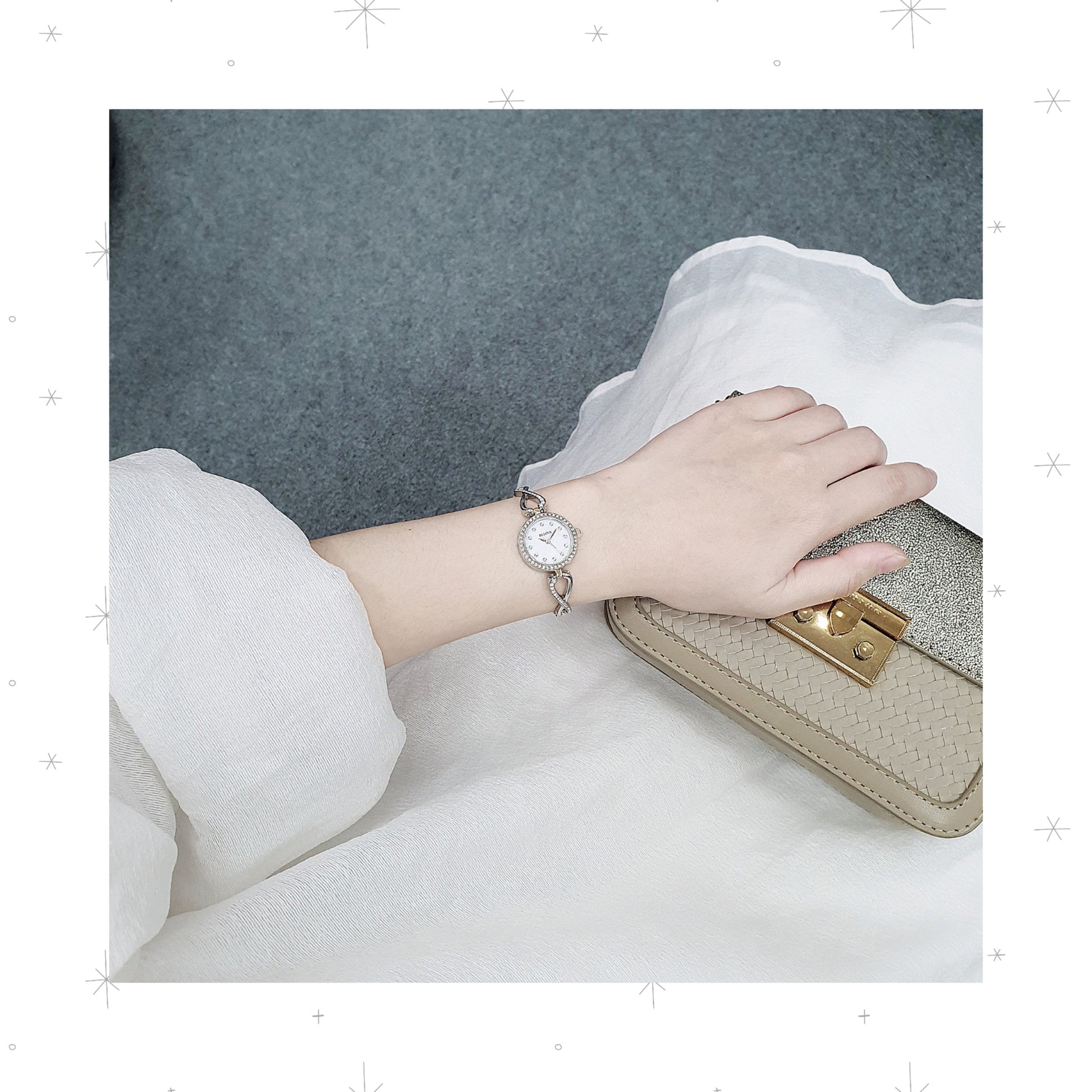  Shop Authentic Bulova Analog Crystals Mother of Pearl Dial Silver Steel Strap Watch for Women - 98X109 - Luxxuri