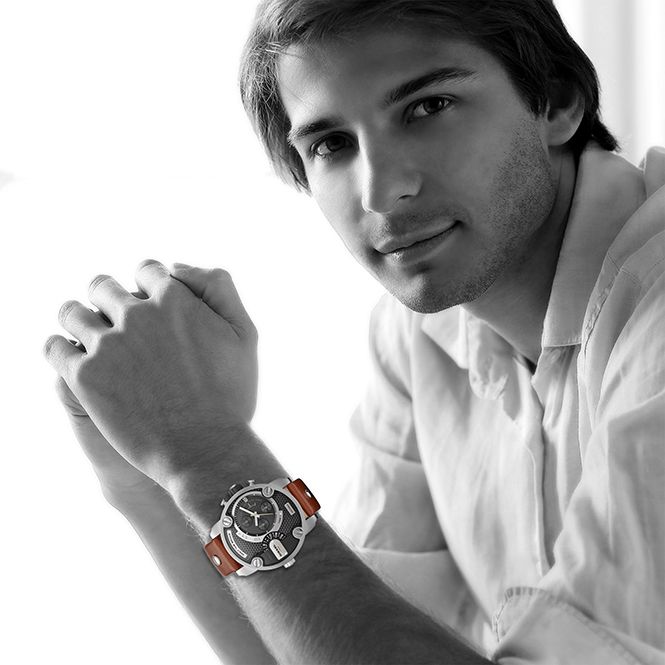  Shop Authentic Diesel SBA Dual Time Black Dial Brown Leather Strap Watch For Men - DZ7264 - Luxxuri