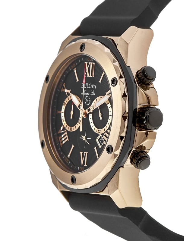  Shop Authentic Bulova Marine Star Chronograph Black Dial Black Rubber Strap Watch for Men - 98B104 - Luxxuri