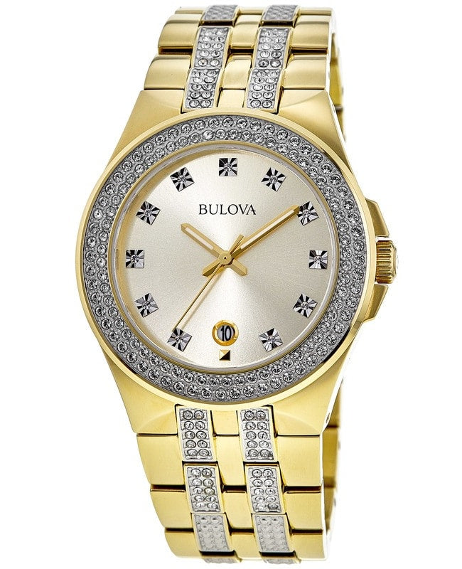  Shop Authentic Bulova Crystal Collection Champagne Dial Two Tone Steel Strap Watch for Women - 98B174 - Luxxuri