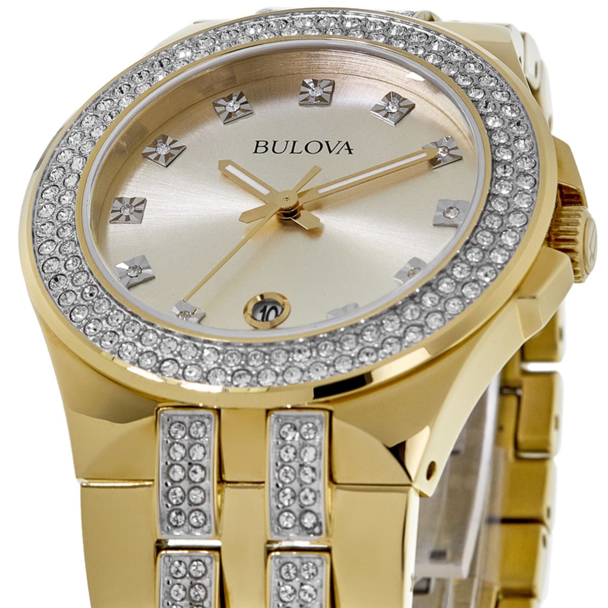  Shop Authentic Bulova Crystal Collection Champagne Dial Two Tone Steel Strap Watch for Women - 98B174 - Luxxuri
