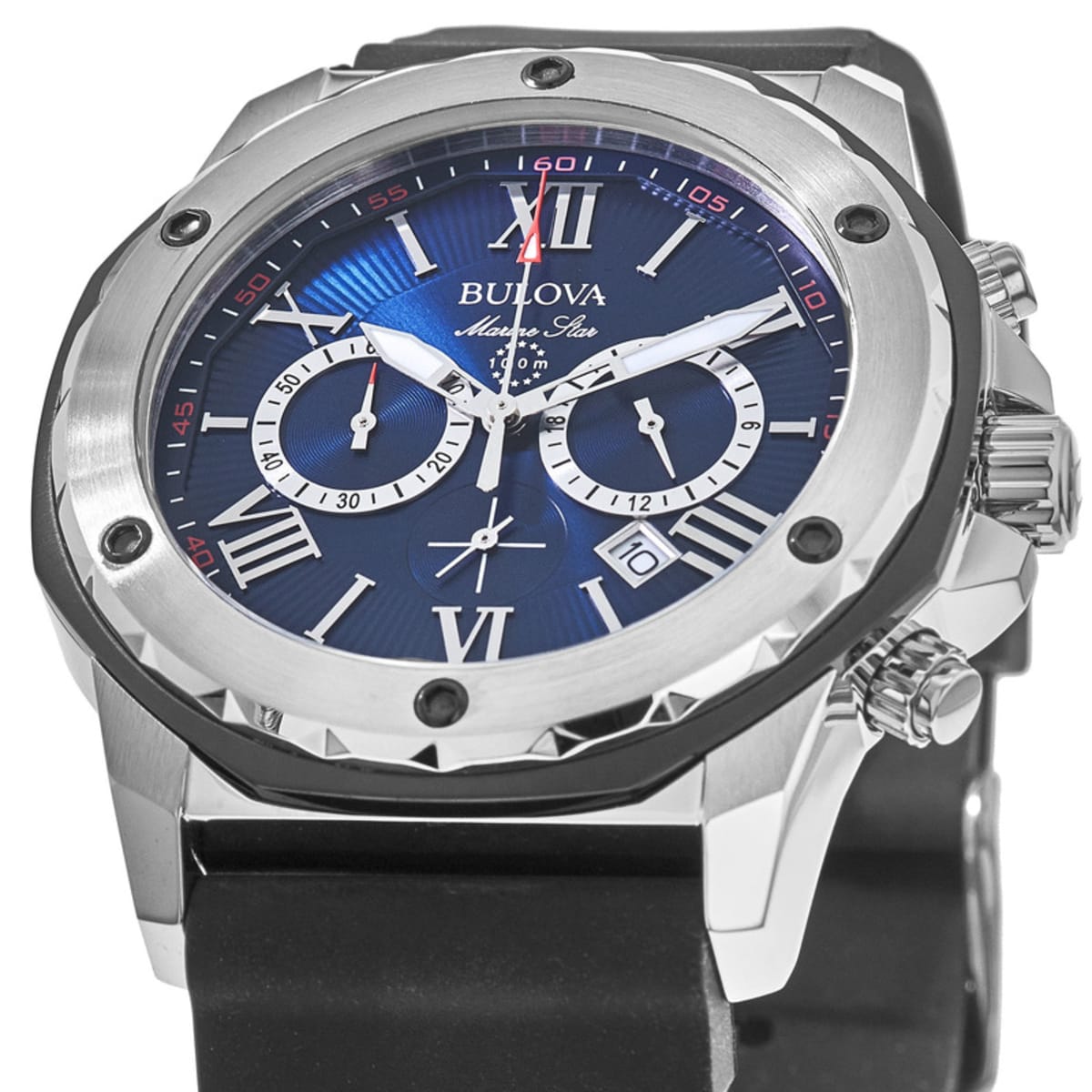  Shop Authentic Bulova Marine Star Blue Dial Black Silicone Strap Watch for Men - 98B258 - Luxxuri