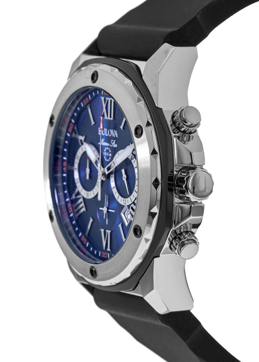 Shop Authentic Bulova Marine Star Blue Dial Black Silicone Strap Watch for Men - 98B258 - Luxxuri