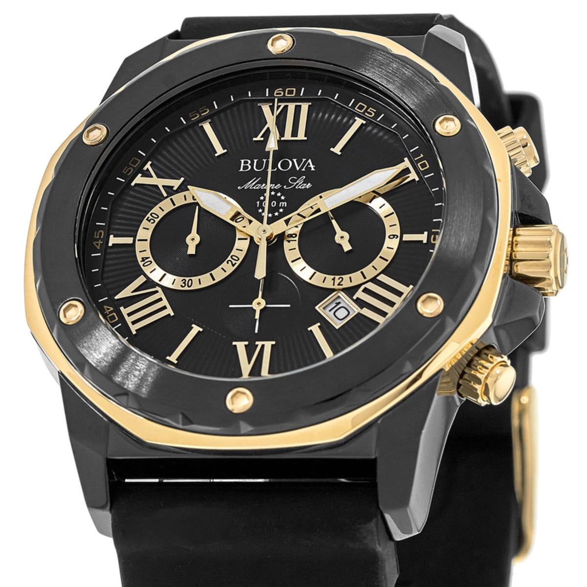  Shop Authentic Bulova Marine Star Chronograph Black Dial Black Rubber Strap Watch for Men - 98B278 - Luxxuri