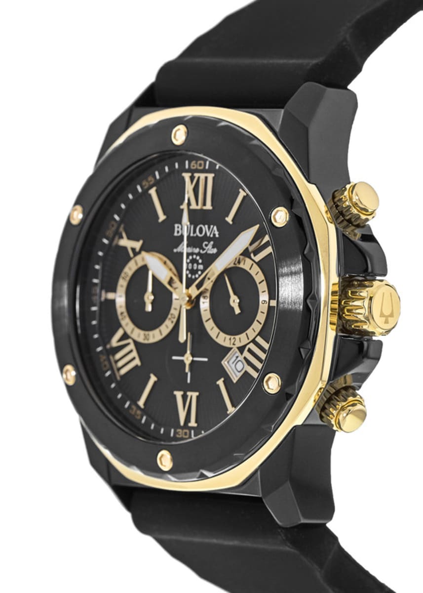  Shop Authentic Bulova Marine Star Chronograph Black Dial Black Rubber Strap Watch for Men - 98B278 - Luxxuri