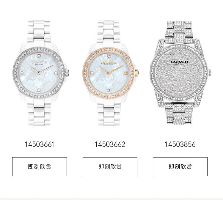 Coach Preston Mother of Pearl White Dial White Steel Strap Watch for Women - 14503662