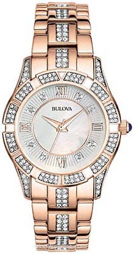  Shop Authentic Bulova Crystal Mother of Pearl Dial Rose Gold Steel Strap Watch for Women - 98L197 - Luxxuri