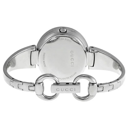  Shop Authentic Gucci Guccissima Diamonds Mother of Pearl Dial Silver Steel Strap Watch For Women - YA134303 - Luxxuri