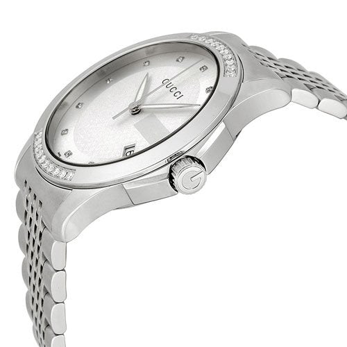 Gucci G Timeless Diamonds Mother of Pearl Dial Silver Steel Strap Watch For Women - YA126510