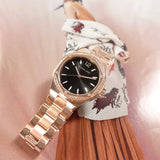  Shop Authentic Michael Kors Lennox Three-Hand Black Dial Rose Gold Steel Strap Watch For Women - MK7233 - Luxxuri
