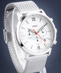  Shop Authentic Fossil Neutra Chronograph White Dial Silver Mesh Bracelet Watch for Men - FS5382 - Luxxuri