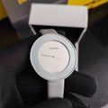  Shop Authentic Calvin Klein Chic Silver Dial White Leather Strap Watch for Women - K7N23UP8 - Luxxuri