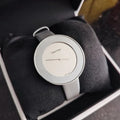  Shop Authentic Calvin Klein Chic Silver Dial White Leather Strap Watch for Women - K7N23UP8 - Luxxuri