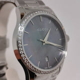  Shop Authentic Gucci G Timeless Diamonds Mother of Pearl Blue Dial Silver Steel Strap Unisex Watch - YA126458 - Luxxuri
