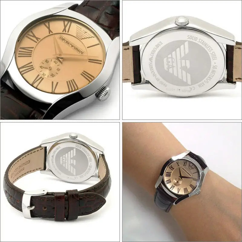  Shop Authentic Emporio Armani Classic Quartz Beige Dial Brown Leather Strap Watch For Men - AR0646 - Luxxuri